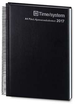 A4 Päivä Ajanvarauskalenteri musta keinonahka spiraali 2019