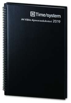 A4 Viikko Ajanvarauskalenteri musta keinonahka parikier.2019