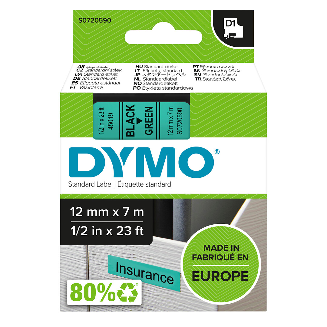 Dymo D1 musta/vihreä 12mm/7m