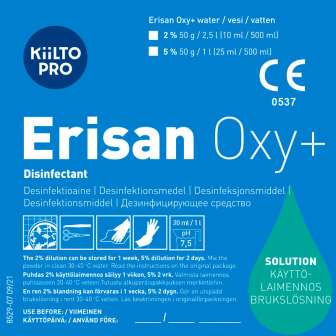 Erisan Oxy+ käyttöliuosetiketti