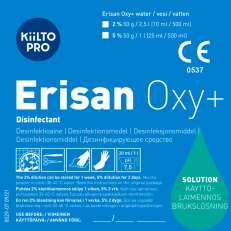 Erisan Oxy+ käyttöliuosetiketti.