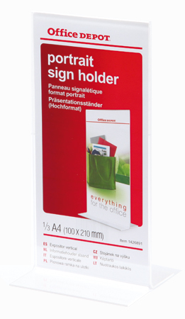 Esiteteline Office Depot 1/3 A4 T-malli kirkas pöydälle