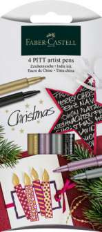 FC Pitt taiteilijakynäsa 3 metalliväriä + musta