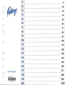 Hakemisto A4 kartonkia 1-20 valkoinen