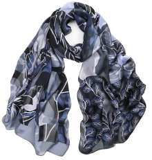 Harmaa Marja Kurki silkkihuivi Kukkaterapiaa