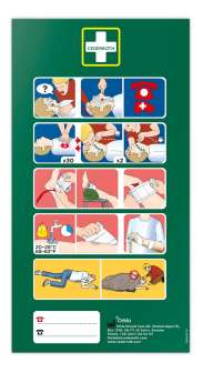 Hätäensiapuohjetarra kuvallinen