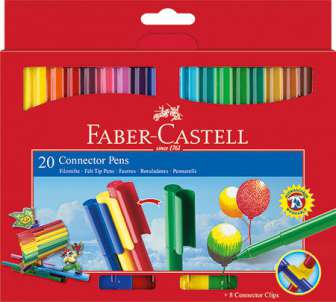 Faber-Castell huopakynä Connector 20 väriä, 9 klipsiä