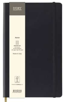 Ivory Flex muistikirja A5 musta, pilkulliset sivut