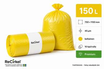 Jätesäkki Premium LDPE 150L keltainen