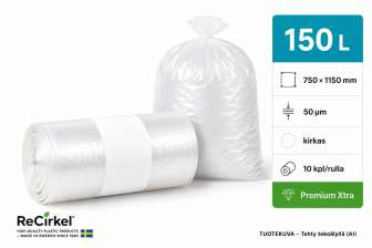 Jätesäkki Premium LDPE 150L kirkas