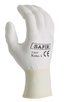 Kassakäsine valkea 1307 8 M sormenpäät pinnoitettu 10/pss