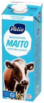 Valio rasvaton maito laktoositon UHT