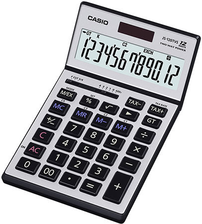Pöytälaskin Casio JS-120TVS SR hopea EURO + VERO