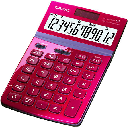 Pöytälaskin Casio JW-200TW RD ruusunpunainen EURO + VERO