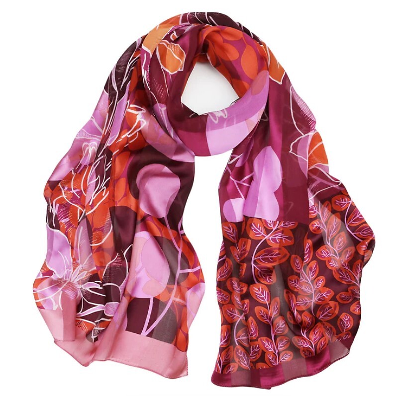 Punainen Marja Kurki silkkihuivi Kukkaterapiaa