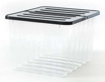 Säilytyslaatikko muovia 28 L kirkas, musta kansi