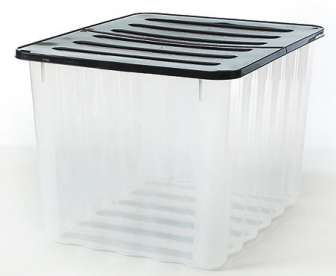 Säilytyslaatikko muovia 75 L kirkas, musta kansi
