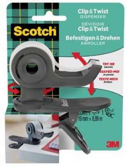 Scotch Clip & Twist harmaa