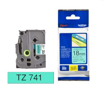 Tarrakasetti Brother TZe-741 18mmx8m musta/vihreä
