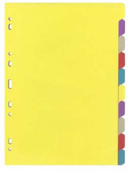Välilehtisarja A4/10-osainen värillinen kartonki