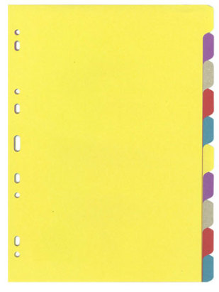 Välilehtisarja A4/10-osainen värillinen kartonki