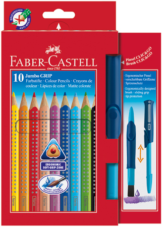 Värikynä Faber-Castell Kids 3-kulm. jumbo, 10kpl +sivellin