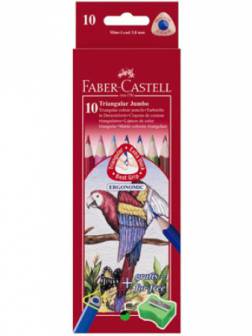 Värikynä Faber-Castell Kids 3-kulm. jumbo, 10kpl +teroitin