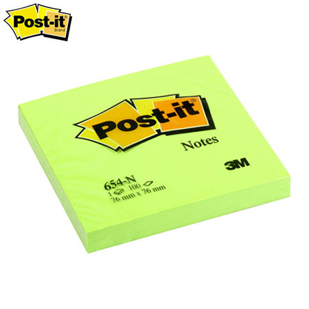 Viestilappu Post-it Neon 654-N 76x76 mm vihreä|6/pak