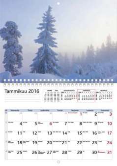 Vuodenajat-taskuseinäkalenteri kartonki parikierre 2019