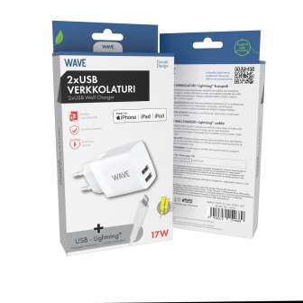 Wave verkkolaturi 17W 2xUSB-A+